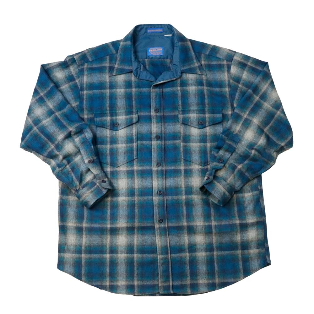 Vintage Pendleton Outdoorsman Blue Wool Button Up Size XL - Picture 2 of 7